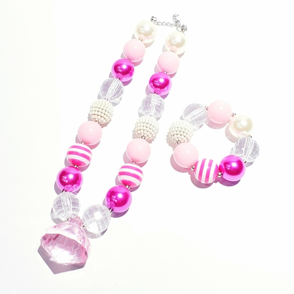 Chunky Bubblegum Necklace and Bracelet Set